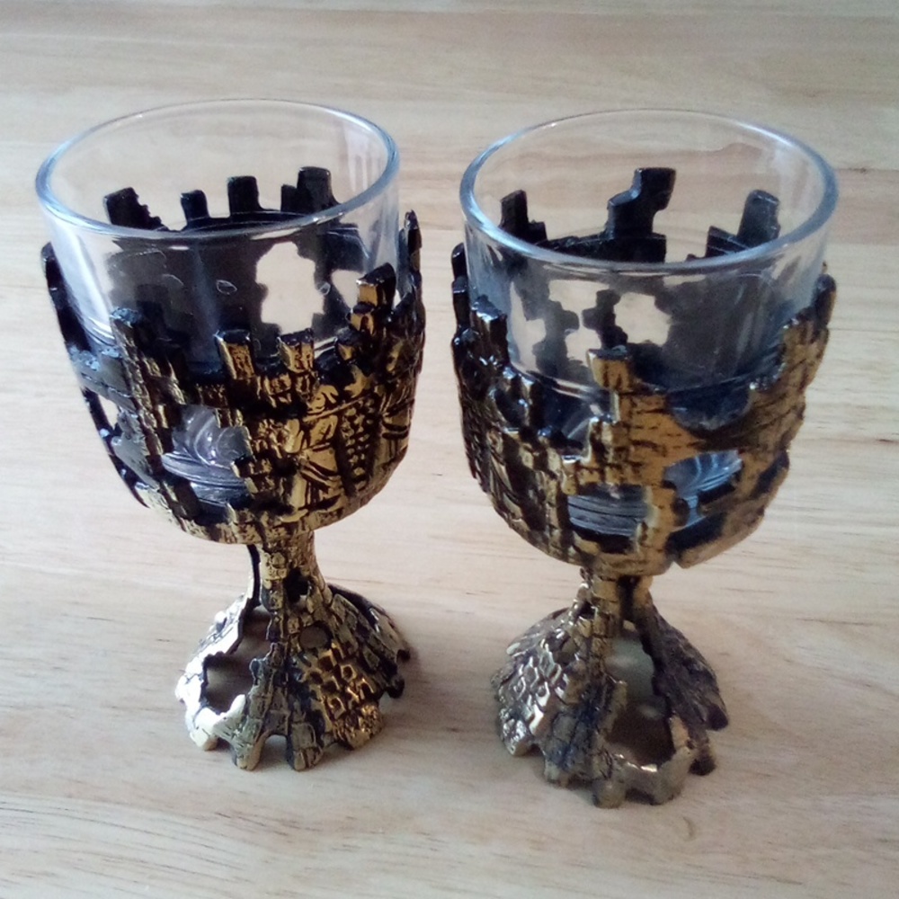 VINTAGE BRASS AND GLASS CUPS